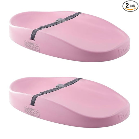 Bumbo 2 Pack Baby Changing Pads for Dresser or Table Top, Portable & Wipeable Non Slip Soft Contoured Diaper Change Station with Harness, Cradle Pink