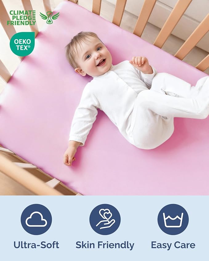 Baby Crib Sheets for Boys & Girls - Pack of 2 Fitted Microfiber Crib Sheets for Standard Crib & Toddler Mattress - Soft, Breathable & Wrinkle Free - Machine Washable, Oeko Tex - 52x28x8in - Pink Duo