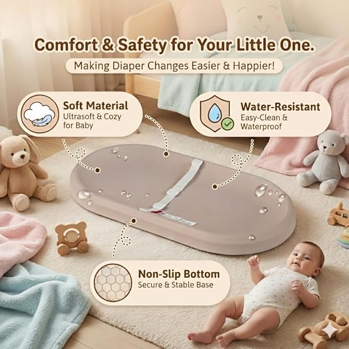 Baby Changing Pad, Waterproof & Non-Slip Changing pad, Cushioned Foam, Wipeable Changing Table pad, Liquids-Free, No Fabric Cover Needed, Less Laundry Loved by Green Moms (Cream)