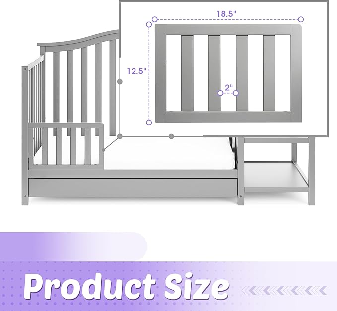 Salcod Toddler Safe Guardrail Compatible with Storkcraft and Graco Crib Conversion - CPSC Certified, Crib Rail for Prevent Toddler from Rolling Off The Bed, Gray