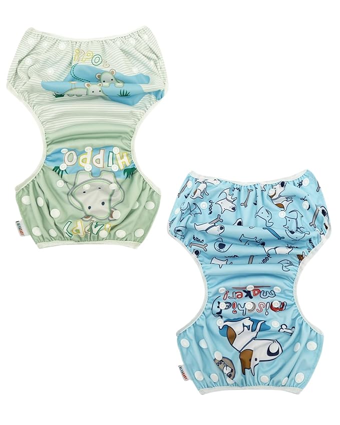 ALVABABY Large Swim Diapers 2pcs Baby & Toddler Snap One Size Reusable Adjustable Baby Boys' Swim Diapers for Swimming Lessons ZDYK155-156