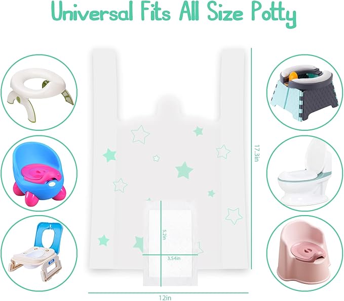 Potty Chair Liners, Portable Disposable Potty Liner Bags for Universal Potty Training Toilet Seat, Toddler Outdoors Travel Baby Toilet Liners - 60 Pack