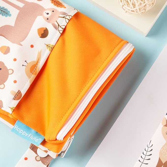 2 pcs/set Wet Dry Bags for Baby Cloth Diapers - Reusable, Washable for Stroller, Diapers, Toiletries, Travel Bags, Beach, Pool, Gym Bag with Two Zippered Pockets 11.8 * 15.7 inch (Orange Rainbow)