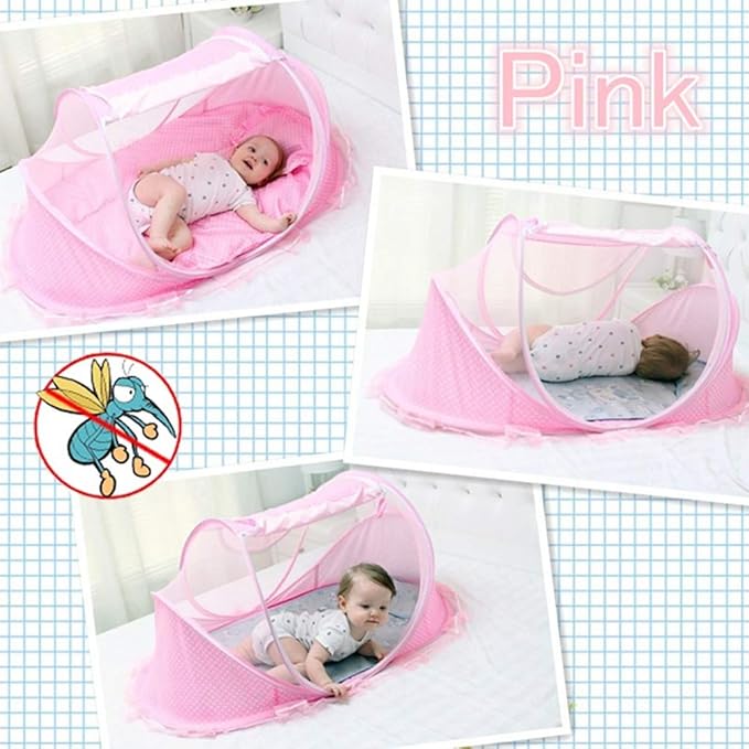 Portable Foldable Baby Bed Net Polyester Newborn Sleep Bed Travel Bed (Pink)