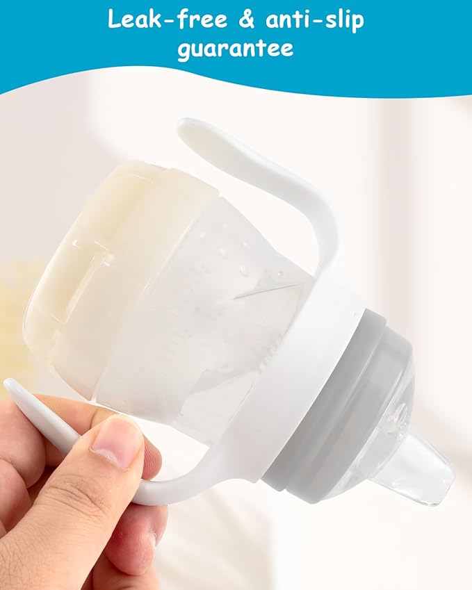 Sippy Cup Conversion Kit for Mam Bottles, Spill-Proof Transition Kit with Silicone Sippy Spout Nipple, Weighted Straw, Handle, 3 Pack, 6m+