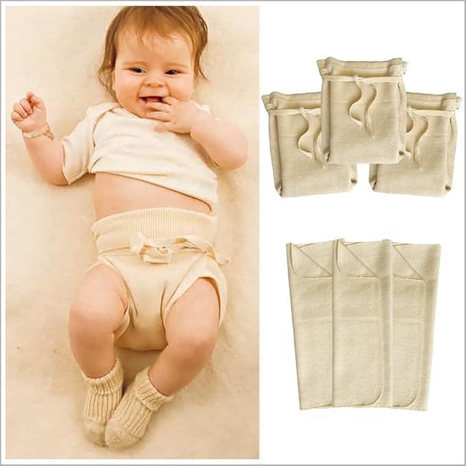 Washable Organic Diapers – Cotton Fitted Cloth Diaper with Diaper Booster Pads for Baby and Toddler (10-pack)