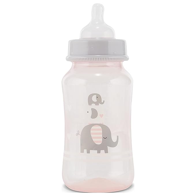 Premium 2-Pack Baby Bottles - 11 Ounce, Hourglass Shape, Fun Boys and Girls Prints, Clear Cover - BPA-Free