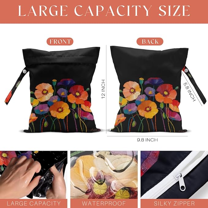 4 Pack Cute Wet Bag Waterproof Washable Reusable Wet Dry Bag for Swimsuit Dirty Clothes Diaper Travel Beach Pool Gym Christmas Bachelorette Party Toiletries Beach Essentials，Fashion Colorful Floral