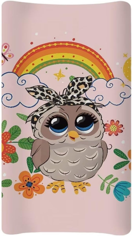 Owl Rainbow Baby Changing Pad Cover Lightweight Soft Diaper Changing Cover Stretchy Breathable Waterproof Nursery Pad Change Cover