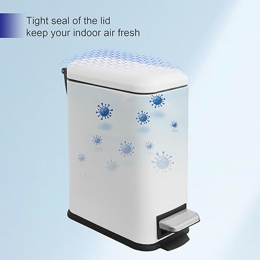 Small Bathroom Trash Can with Lid, 5L/ 1.3 Gallon Trash Can with Removable Inner Bucket, Slim Trash Can with Soft Close lid, Stainless Steel Step Pedal Garbage Can for Bathroom, Office, White