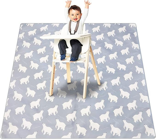 Splat Mat for Under High Chair/Arts/Crafts, Washable Baby Spill Mat Waterproof Non-Slip Floor Splash Mat, Portable Play Mat and Table Cloth (Bear, 43"x 43")