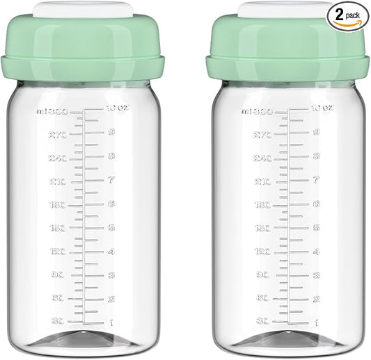 2pcs Breast Milk Storage Bottles 10oz/300ml Compatible with Spectra S1 S2 9 Plus,Motif Luna/Ameda MYA/Bellababy Pumps, Wide-Neck Collection Bottle Container for Momcozy 22oz Portable Cooler