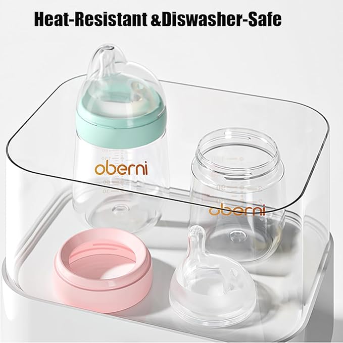 Oberni Baby Bottles with Slow Off-Centered Nipple for 0+ Months, Anti Colic Newborn Milk Feeding Bottle, 150ml/5oz/Pink/3Pack