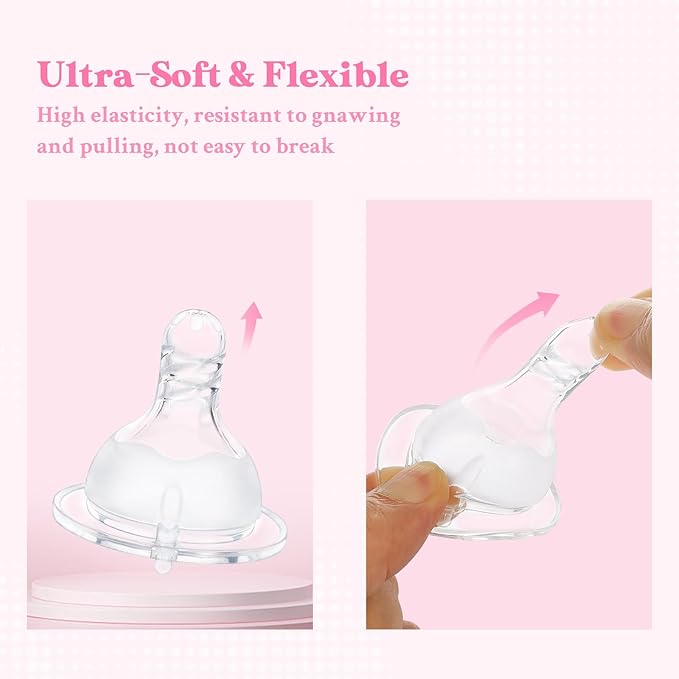 LittleForBig Silicone Soft Touch Adult Bottle Nipples Replacement Teat Compatible with LittleForBig Bottles - Spiral Texture 3-Pack