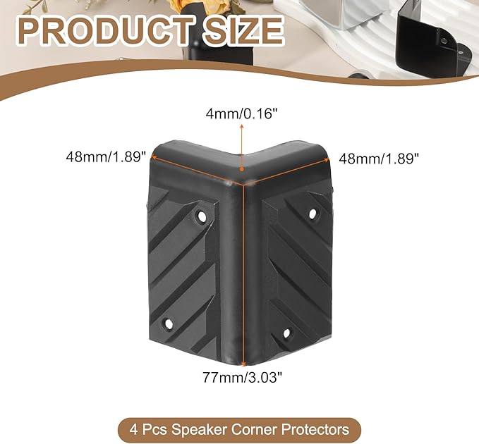uxcell 4 Pcs 1.89" x 1.89" Speaker Corner Protectors, Plastic Right Angle Protector Thickening Speaker for Cabinet Guitar Amplifier Stage Speakers, Black