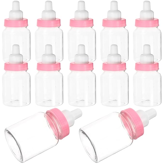 FOMIYES 12Pcs Pink Small Baby Bottle Candy Boxes for Baby Shower Favors, Table Decor, and Party Games - Feeder Style Design, 3.34X1.57X1.57 Inches