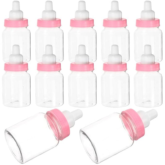 FOMIYES 12Pcs Pink Small Baby Bottle Candy Boxes for Baby Shower Favors, Table Decor, and Party Games - Feeder Style Design, 3.34X1.57X1.57 Inches