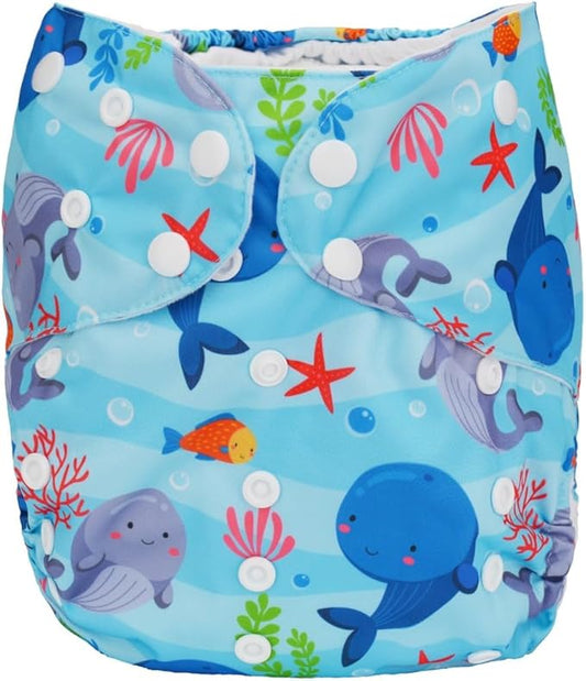 2 to 7 Years Old Cloth Diaper,Nappy,Pocket Reusable Washable,Baby Kids Toddler (Baby Whales)