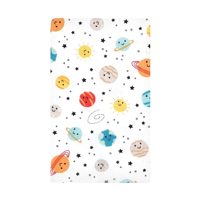 Hudson Baby Unisex Baby Cotton Flannel Burp Cloths, Happy Planets 10 Pack, One Size