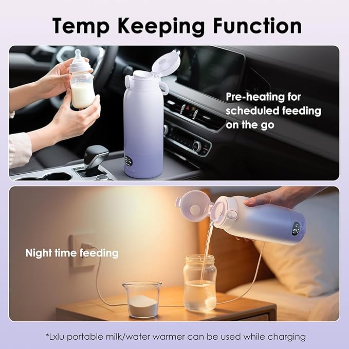 SORUTO Portable Bottle Warmer for Travel, Fast Heating 17oz Capacity, Long Battery Life, Precise Temperature Control for Milk or Water, Perfect for Car, Outdoor & Travel