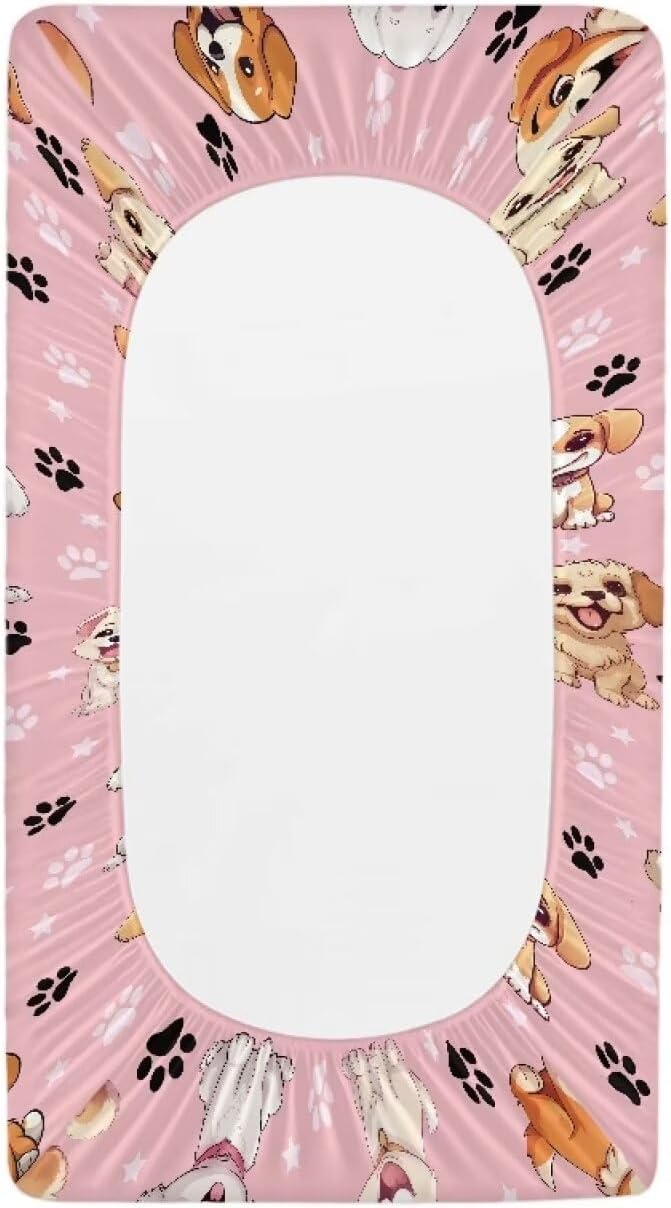 Dog Print Changing Pad Pink Baby Change Table Cover Boys Girls Breathable Soft Stretchy Changing Mat Sheets Cover Gifts Cute Birthday Gifts for Baby