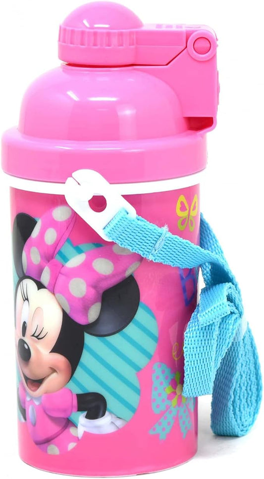 GRANSHOP Disney Classic Minnie Carrying Strap One Touch Water Bottles with Reusable Built in Straw - Safe Approved BPA Free, Easy to Clean (Minnie Canteen 16.9oz)