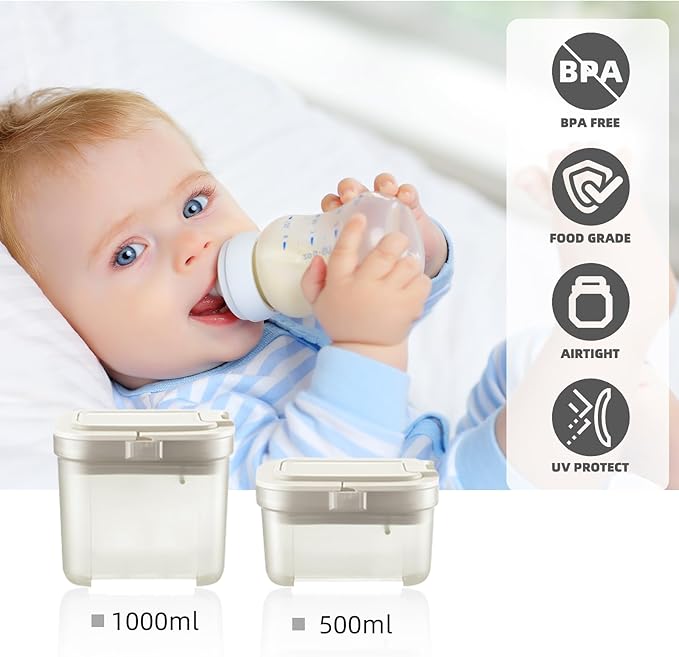 Shockproof Airtight Baby Formula Container with Scoop，Baby Formula Dispenser for Travel Outdoor Activities,BPA Free (White, 1000ml)