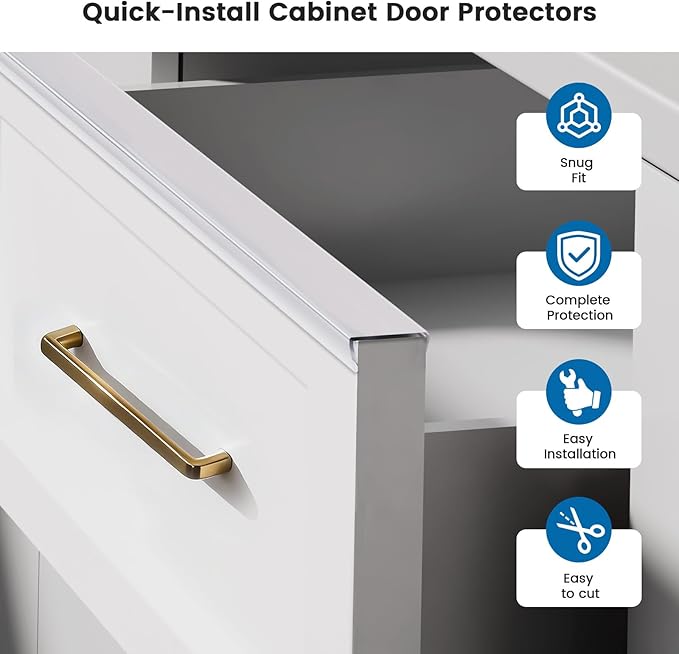 6 Pack 18" Length Cabinet Door Protector Edge Guard, 3/4" Thick Slip-On Cabinet Edge Protector, Plastic Edge Protectors for Kitchen Cabinet Trash Drawer, Clear