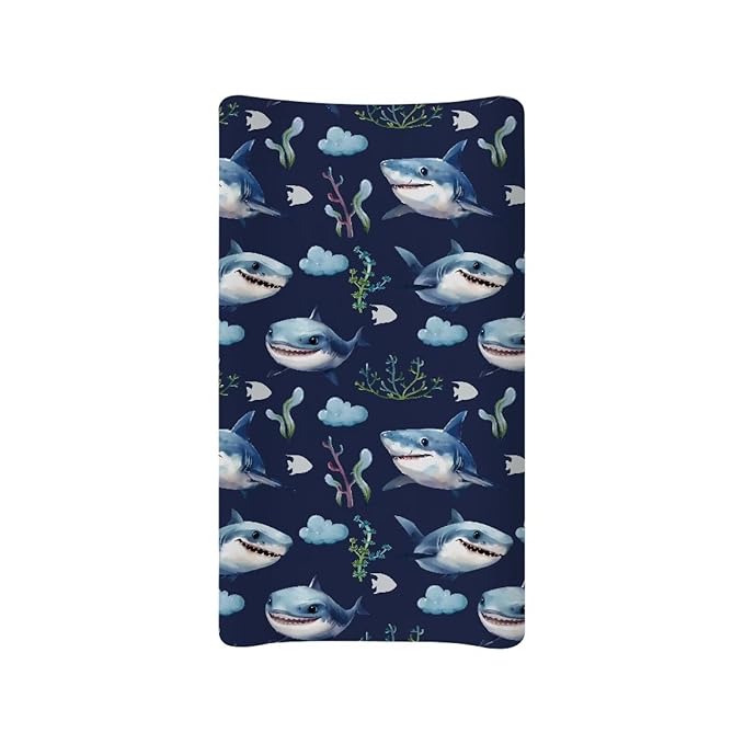 White Shark Changing Pad Cover for Baby Girls Boys Change Table Covers Diaper Changing Cute Mat Sheets Cover Soft Breathable