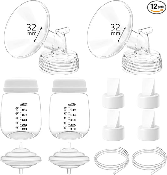 32mm Pump Parts Compatible with Spectra S1/S2/9 Plus,Spectra Replacement Pump Parts,Full Set Replace Include 32mm Flange, Duckbill Valve, Backflow Protector, Tubing and Bottle