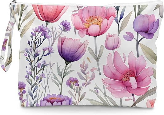 Fokongna Floral Print Wet Bag, Small Portable Waterproof Multi-Functional Organizer for Women, Pink Purple Ombre Flora, Ideal for Daily, Beach & Travel