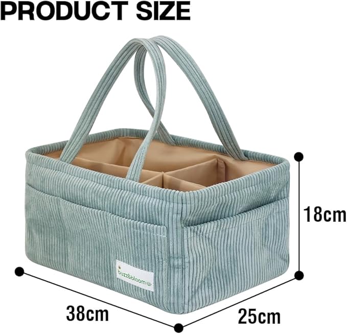 Buzz&Bloom Baby Diaper Caddy Organizer, Stylish Storage Basket for Newborn Essentials and Diaper Station, Gift for Baby Shower and Registry Must-Have (Sage)