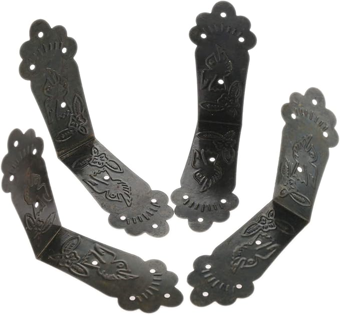 Dophee 4Pcs Vintage Metal Decorative Corner Bracket Corner Protector Guards Edge Cover for Chest Case Box