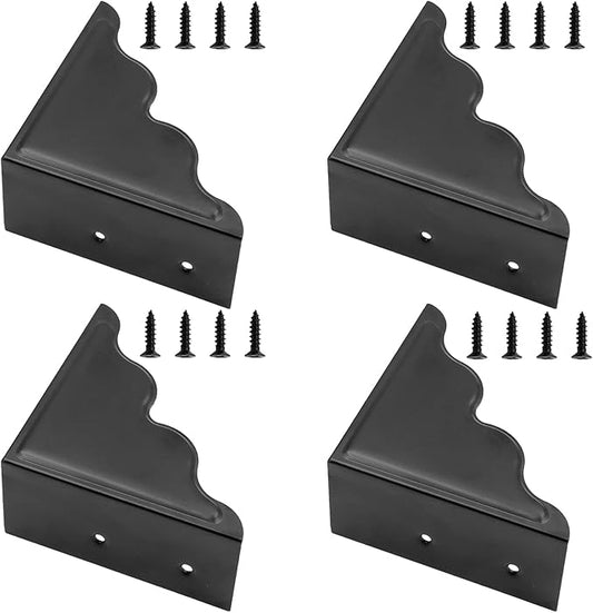 Pack of 4 3.68 inch Antique Metal Corner Protectors Corner Guard Decorative Desk Box Corner Protector Desk Case Edge Cover Guard Furniture Corner (Black)