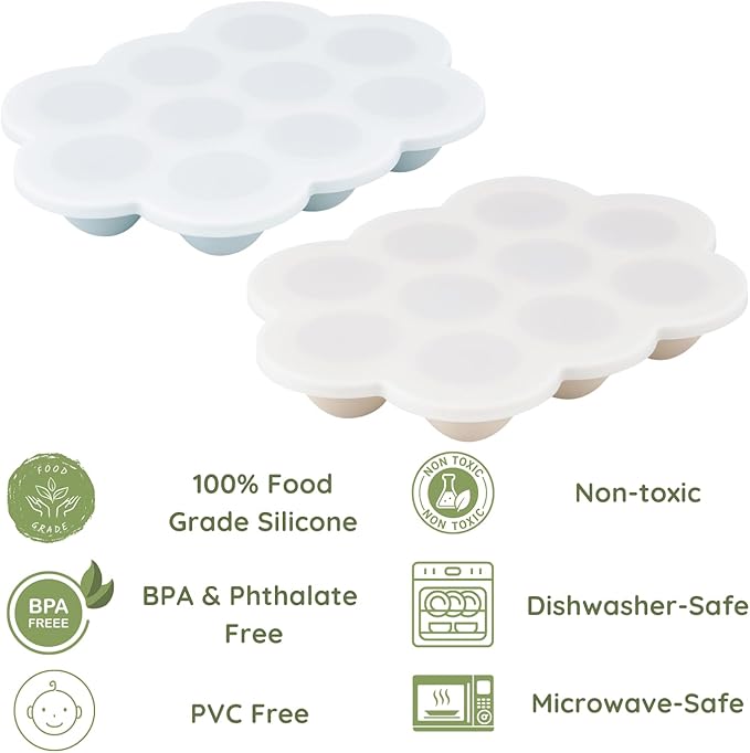 PandaEar 12 Pack Silicone Baby Food Storage Containers & 2 Pack Baby Food Freezer Tray