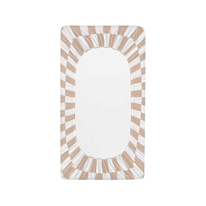 Beige Checkered Changing Pad Cover for Baby Girls Boys Cartoon Breathable Diaper Change Table Sheet Soft Stretchy Cute Change Table Mat Cover Fit 32x16