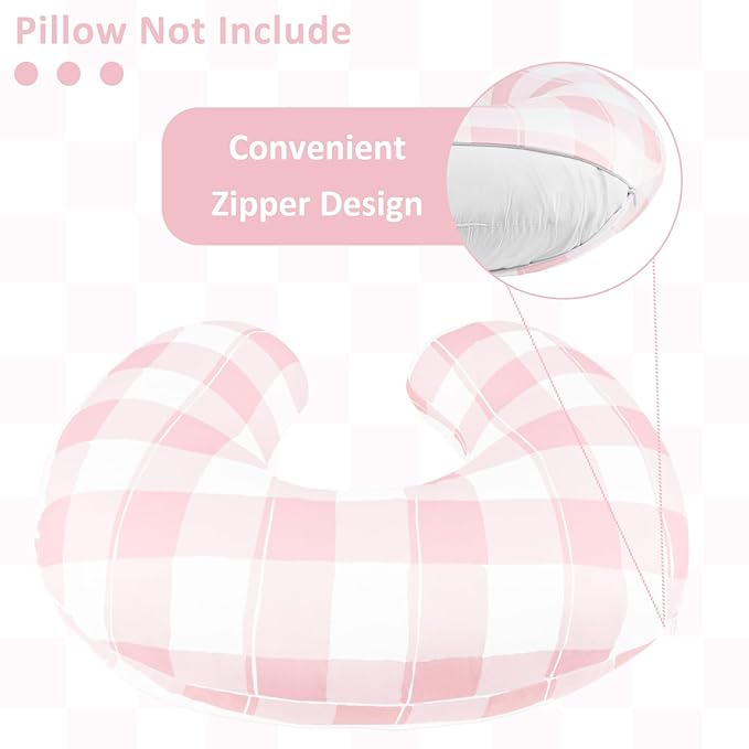 DILIMI Nursing Pillow Cover, Stretchy Removable Case for Breastfeeding Pillows, Ultra Soft Comfortable Slipcover for Baby Girl and Boy, Pink Checkered
