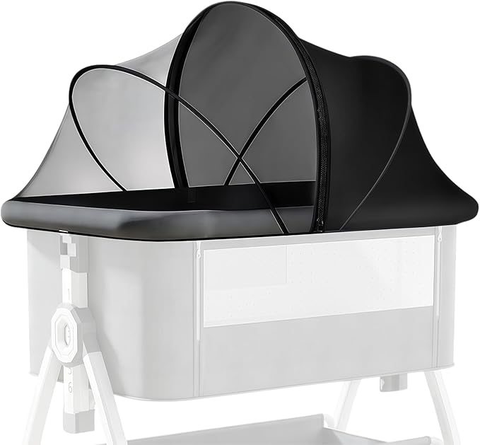 Portable Bassinet Cover for Cats & 2-Way Zipper, Half-Blackout Mosquito Net with Sunshade, Breathable Bassinet Net Cover, Mosquito Net for Baby Crib to Keep Cats Out （Black）
