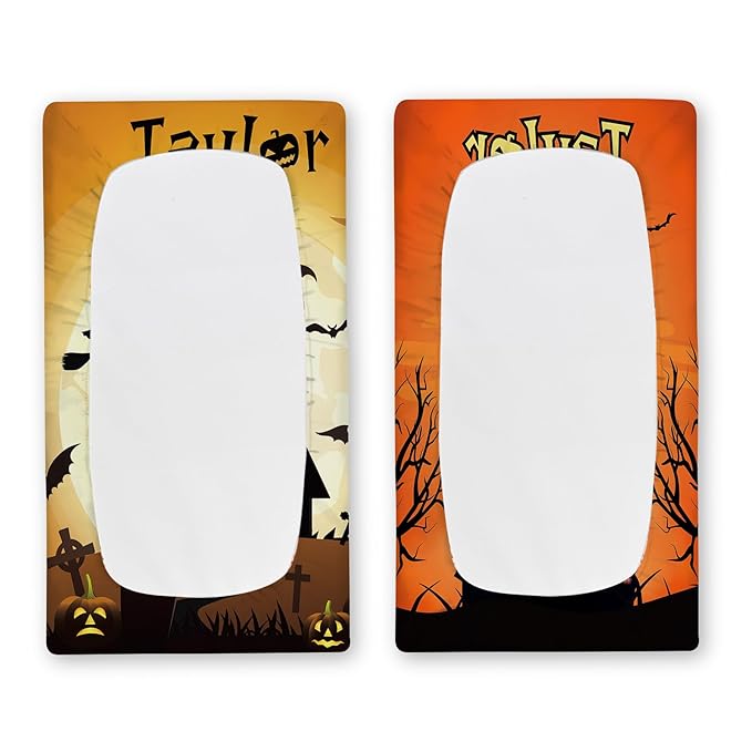 KAINSY Personalized Halloween Changing Pad Cover, Custom Diaper Change Table Sheets with Name, Witch Print Soft Jersey Knit Change Table Sheets for Toddler, 2 Pack Changing Pad Covers (16" x 32")