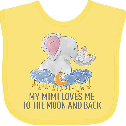 inktastic My Mimi Loves Me To the Moon and Back Elephants in Clouds Baby Bib
