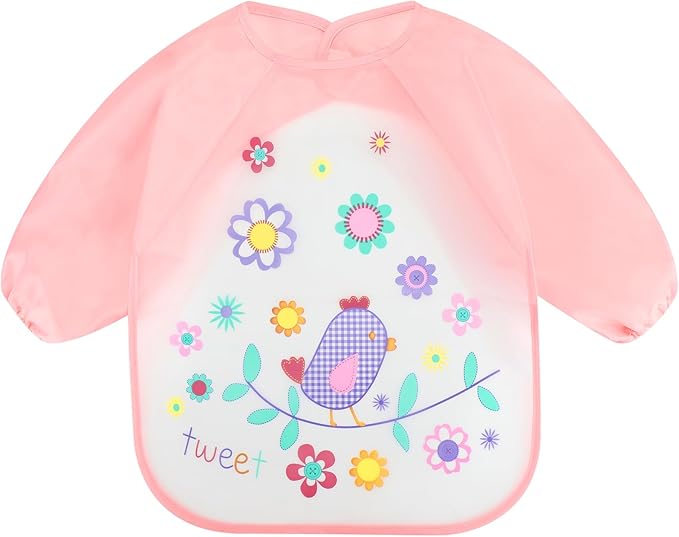 Accmor 4 Pack Long Sleeve Baby Bibs, Waterproof Sleeved Bib, Toddler Baby Girls Boys Smock Bibs for 6-36 Months