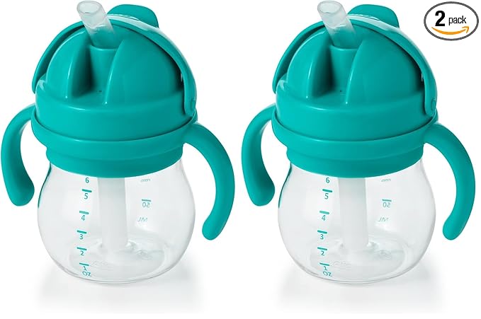 OXO Tot 6 Ounce Transitions Straw Cup with Removable Handles - Teal (Pack of 2)