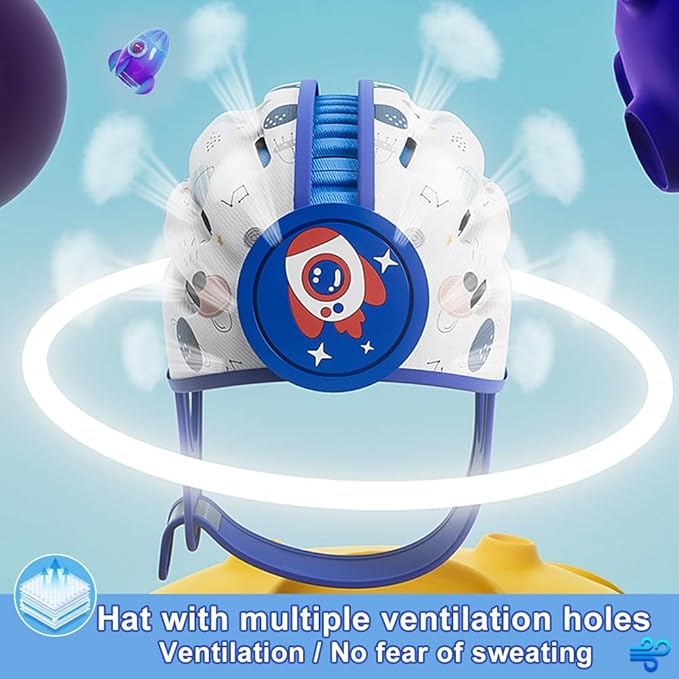 Rocket Baby Helmet - Soft Cushion Head Protector for Crawling, Walking Infants (Blue, 6-12 Months)