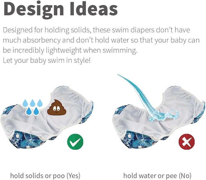 ALVABABY 3pcs Large Swim Diapers Baby & Toddler Snap Super Soft Reusable Adjustable Swim Diapers for Swim Classes 3ZSWY03T