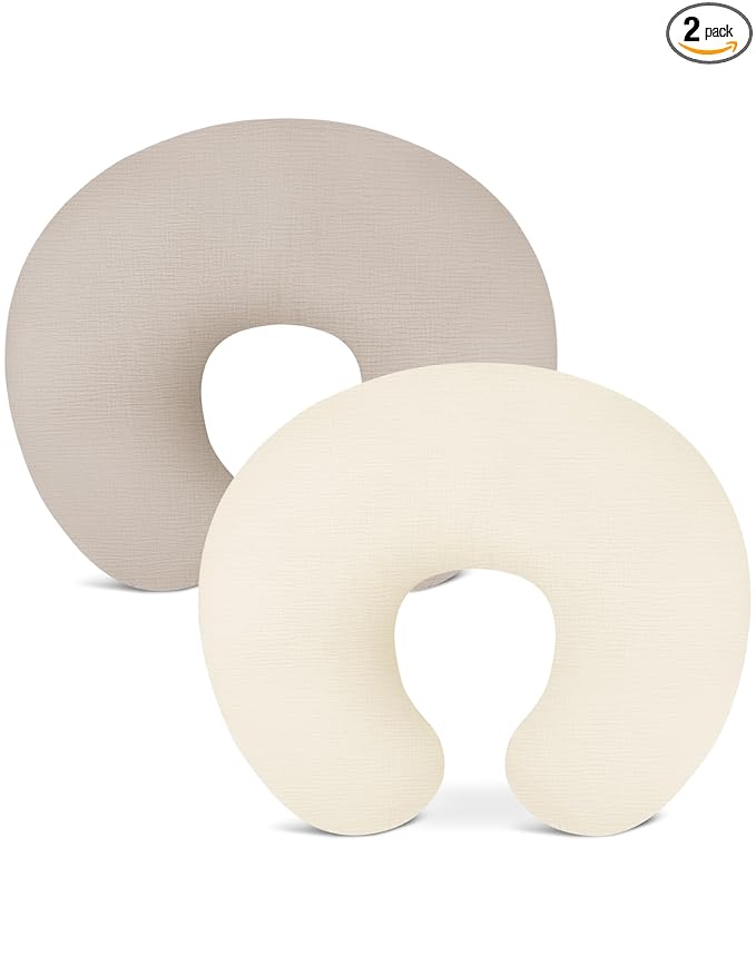 Nursing Pillow Covers 2 Pack, Muslin Nursing Cover for Breastfeeding Pillows, Comfortable for Baby Girls and Boys (Beige & Pale Yellow)
