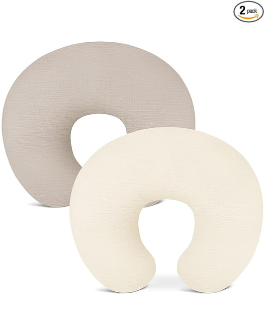 Nursing Pillow Covers 2 Pack, Muslin Nursing Cover for Breastfeeding Pillows, Comfortable for Baby Girls and Boys (Beige & Pale Yellow)