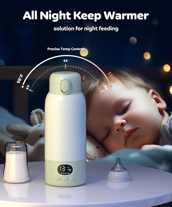 SORUTO Portable Bottle Warmer for Travel - Fast Heating Milk Warmer for Breastmilk or Water, 17oz Large Capacity, Precise Temperature Control, Water Warmer for Car, Travel, Outdoor