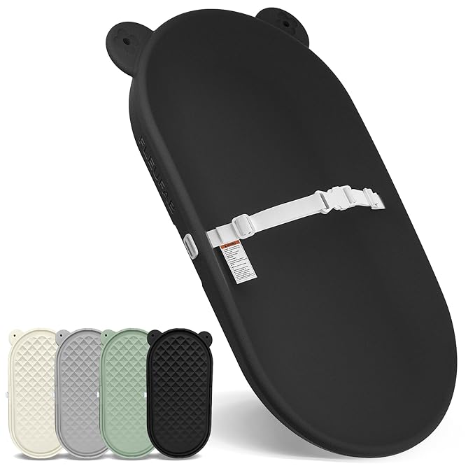Changing Pad, Wipeable Diaper Changing Pad with Safety Belt for Changing Table, Nursery, Dresser, EVA Non-Slip Baby Changing Table Pad, Black