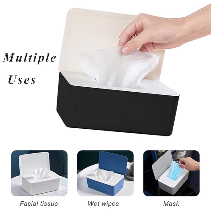 Baby Wipes Dispenser Set, Reusable Baby Wipe Holder Box, Refillable Baby Wipes Container Travel Wet Wipes Case with Reusable Wipes Pouch for Baby Home Kitchen Office Travel 3 PCS