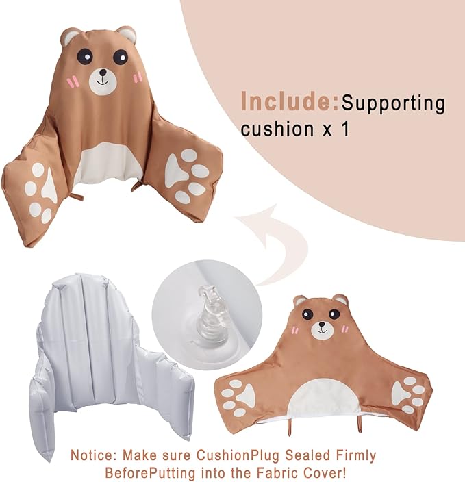 High Chair Cushion, for IKEA High Chair Cushion, Cushion High Chair, for IKEA Highchair Cushion for IKEA Antilop Highchair, Built-in Inflatable Cushion, Baby Sitting More Comfortable (Brown Bear)